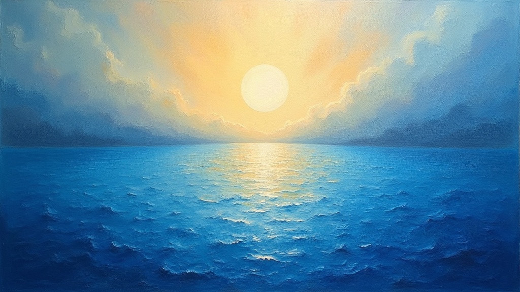 A vast blue infinite void, peaceful and luminous, representing pure consciousness and infinite mind, with no boundaries or limitations, containing all possibilities across time and space