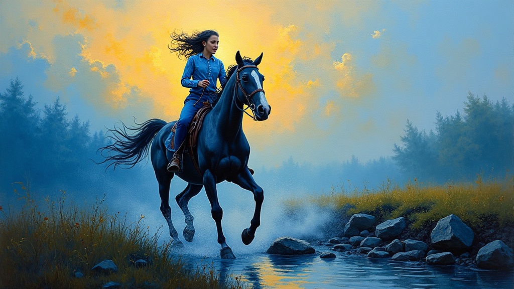 A young woman being flung off a galloping horse at high speed, flying through the air toward rocks in a ditch in a Virginia field on a beautiful April day in 1979