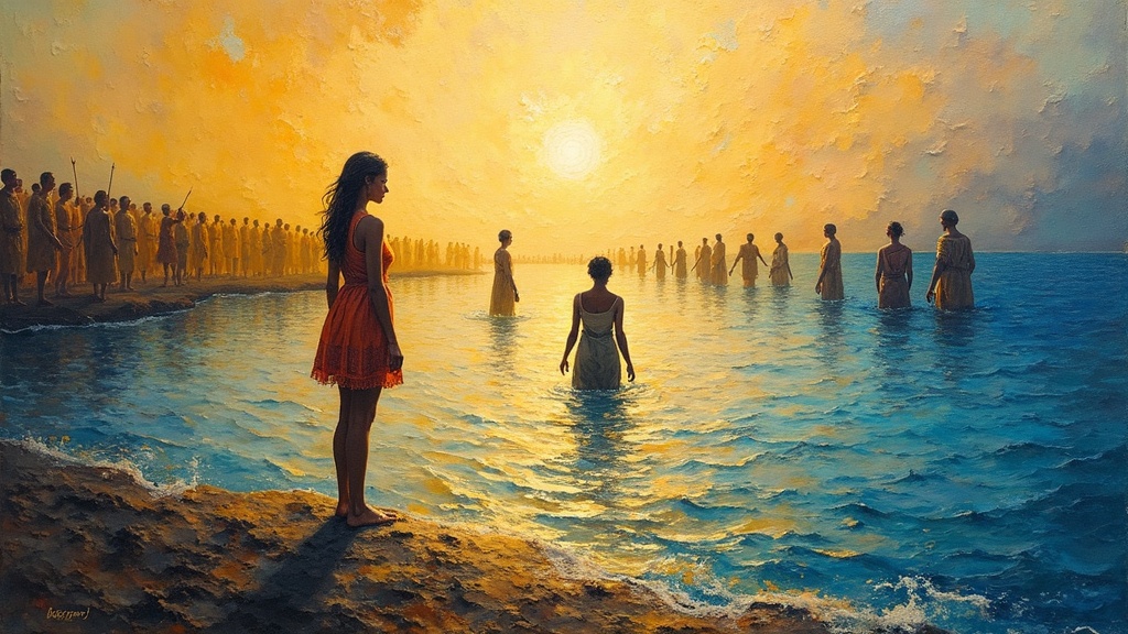 A woman standing at the edge of a river, hundreds of ancestors on the far shore beaming love, her aunt wading toward her through the water, about to embrace but stopping short to deliver a message.
