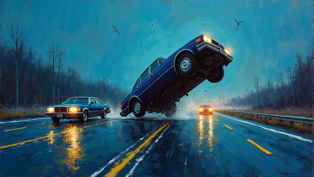 A car flipping end over end across a highway median on Christmas Day, the vehicle tumbling through the air in slow motion, with two cars stopped nearby as nurses rush toward the wreckage where a young woman lies face down 40 feet from the crumpled vehicle