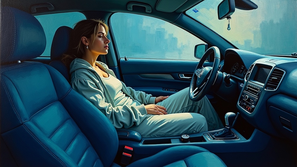 A young woman slumped in the driver's seat of a car after a collision, unable to move, paramedics arriving, strapped to a board in a hospital, waiting for surgery with a broken back.